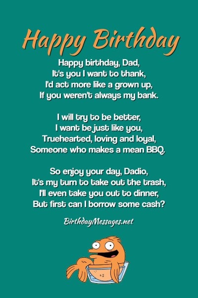 funny birthday poems for dad from daughter